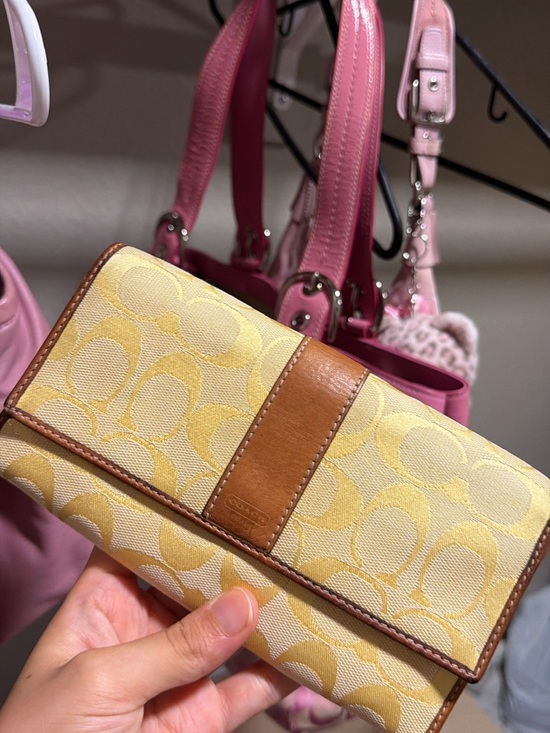 Coach Handbags - Coach Yellow Signature Canvas Wallet with Brown Leather Trim